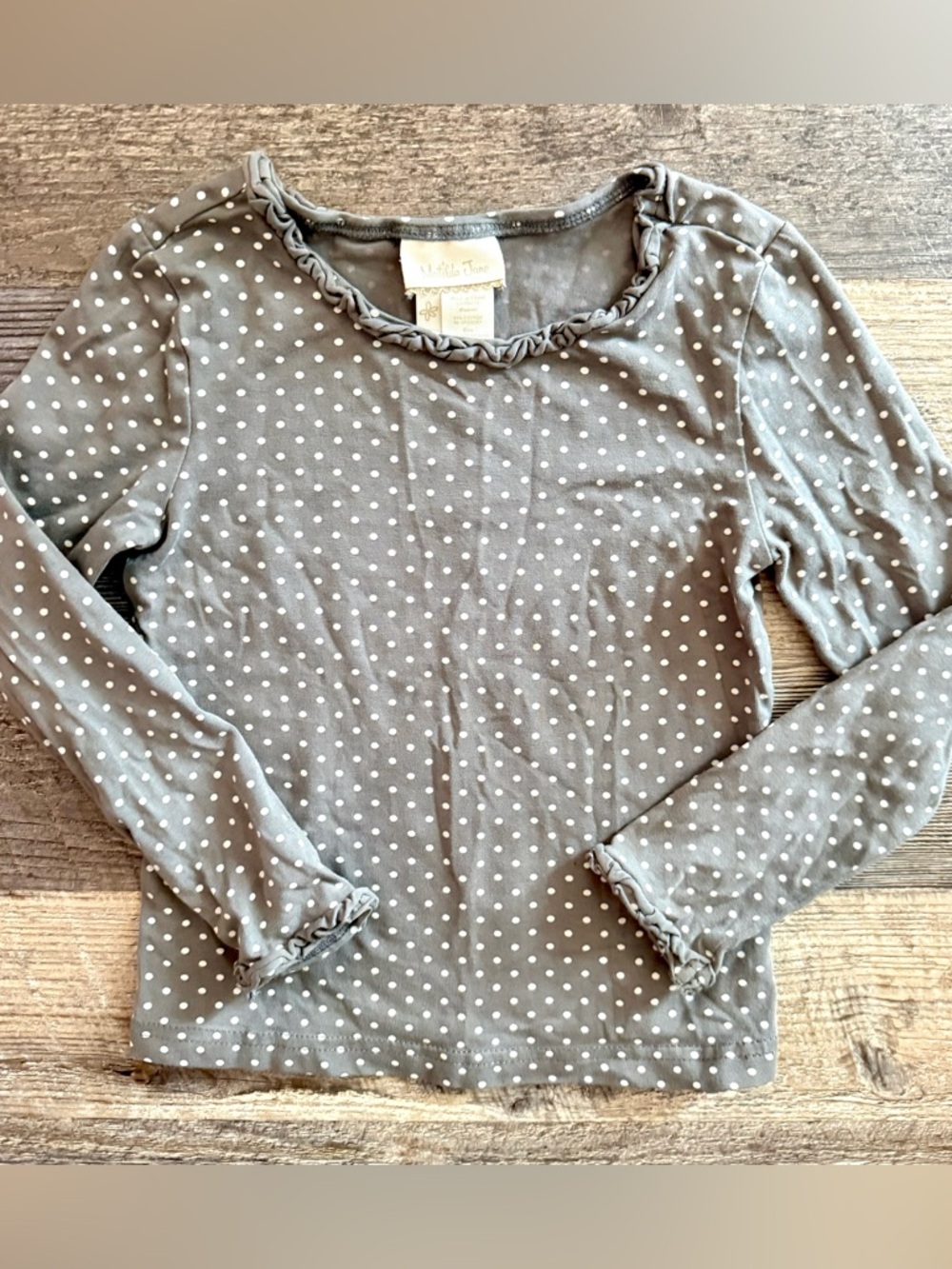 Matilda Jane Gray Polka Dot Ruffle-Trim Top
